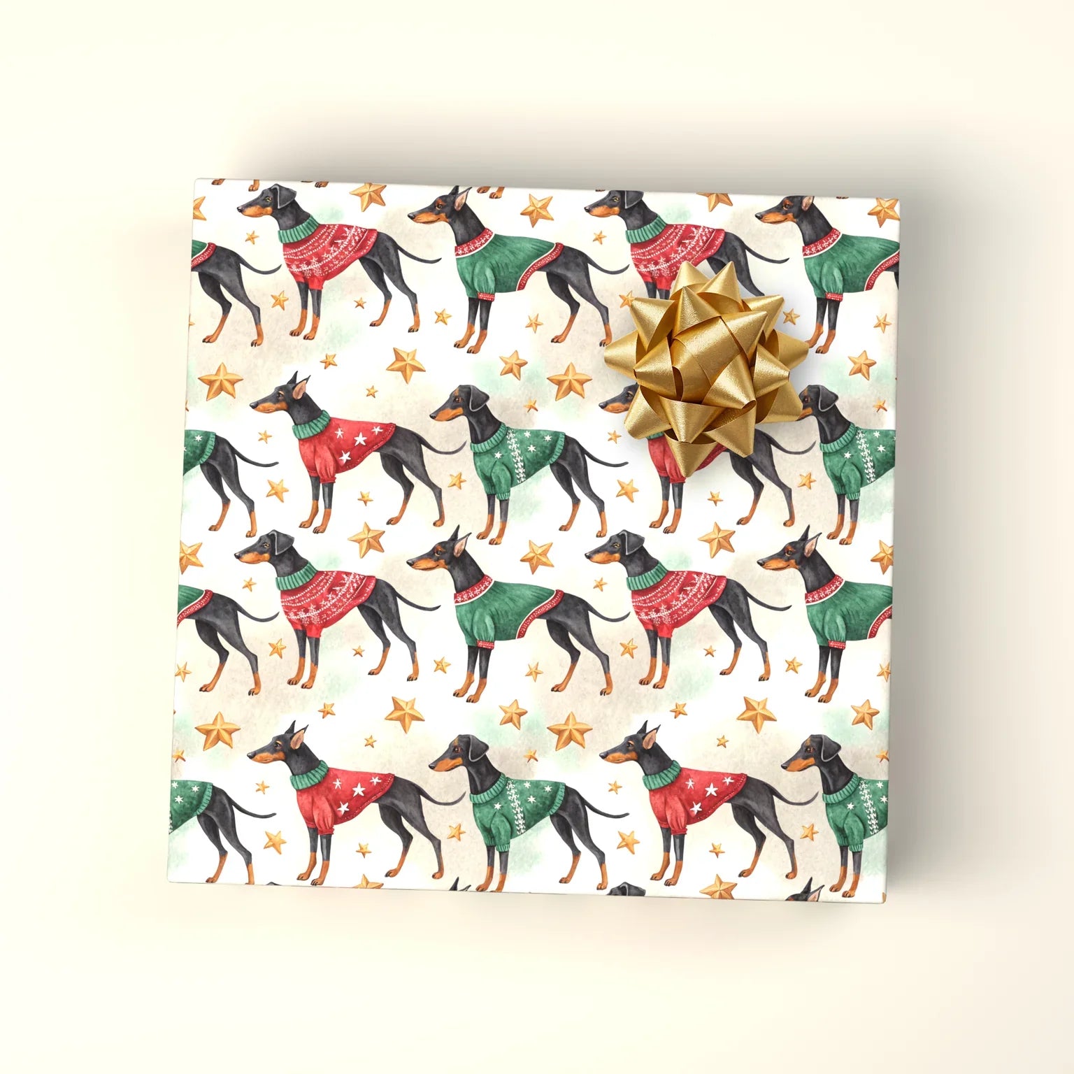 Doberman in Christmas Sweater Wrapping Paper — wrapped gift presentation