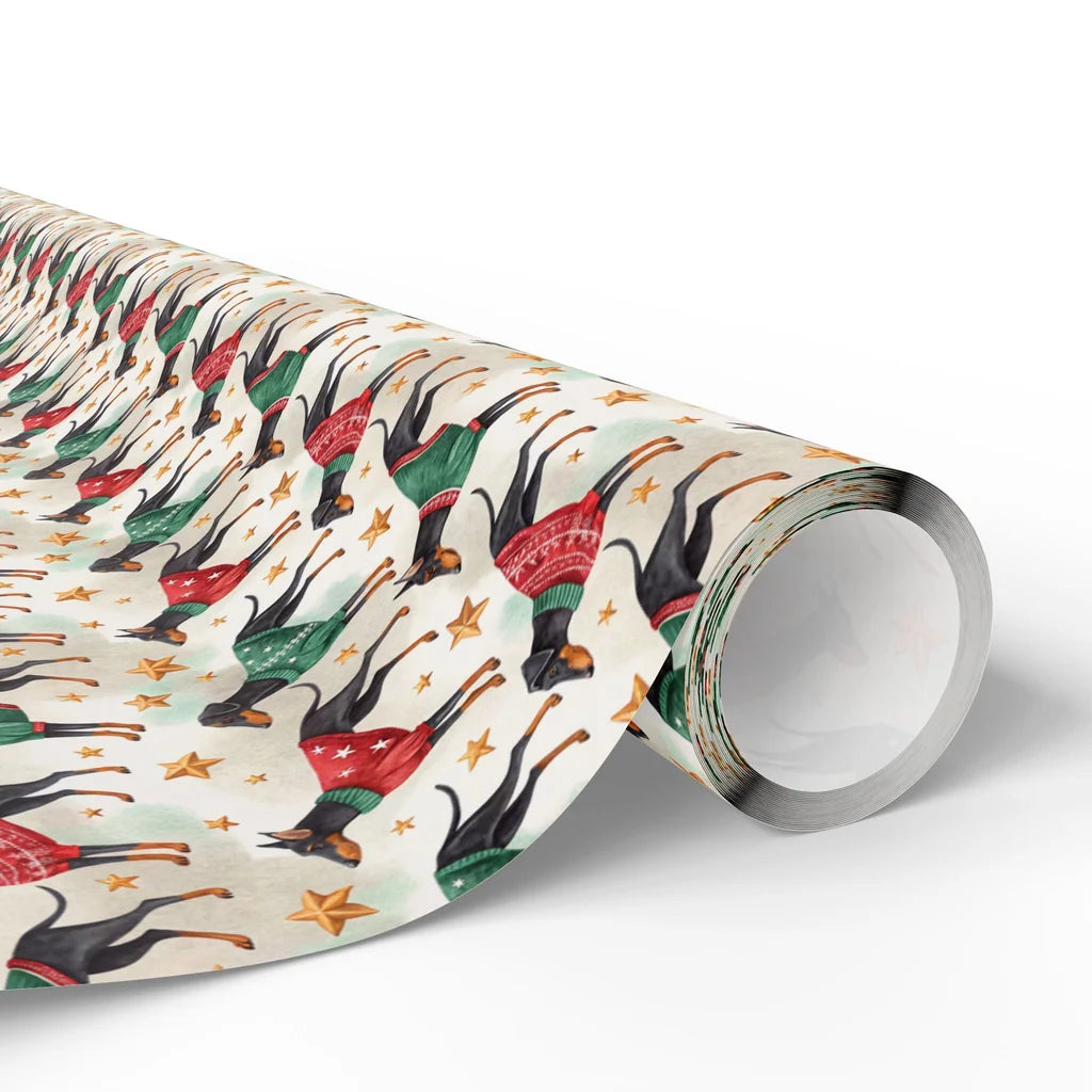Doberman in Christmas Sweater Wrapping Paper — paper roll