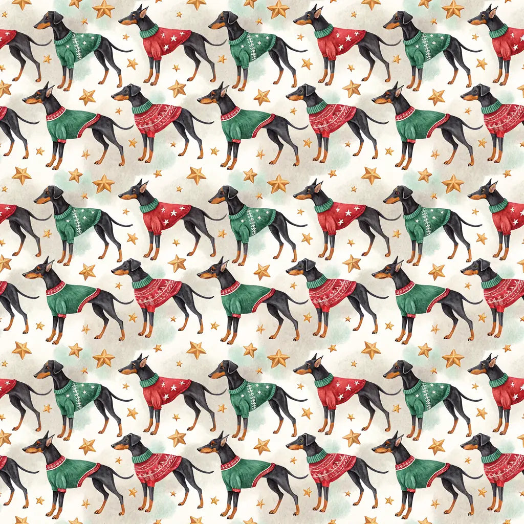 Doberman in Christmas Sweater Wrapping Paper — repeating pattern tile
