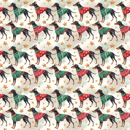 Doberman in Christmas Sweater Wrapping Paper — repeating pattern tile