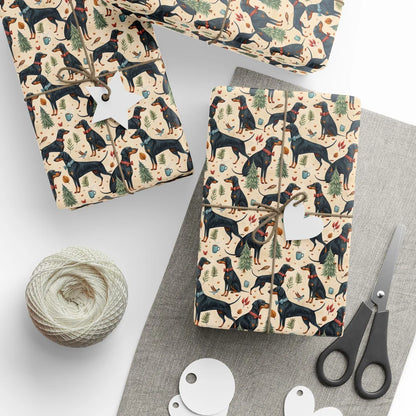 Doberman Father's Day Wrapping Paper — styled gift wrapping with scissors and twine