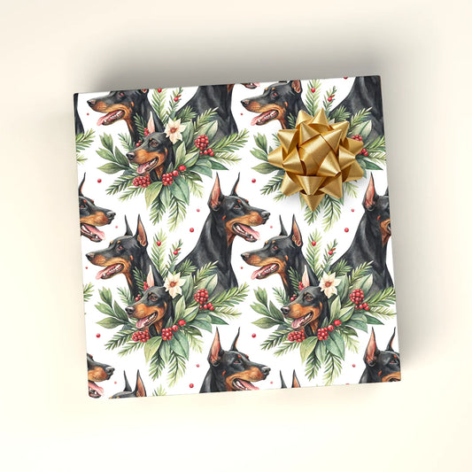 Doberman Pinscher Christmas Wrapping Paper — wrapped gift presentation