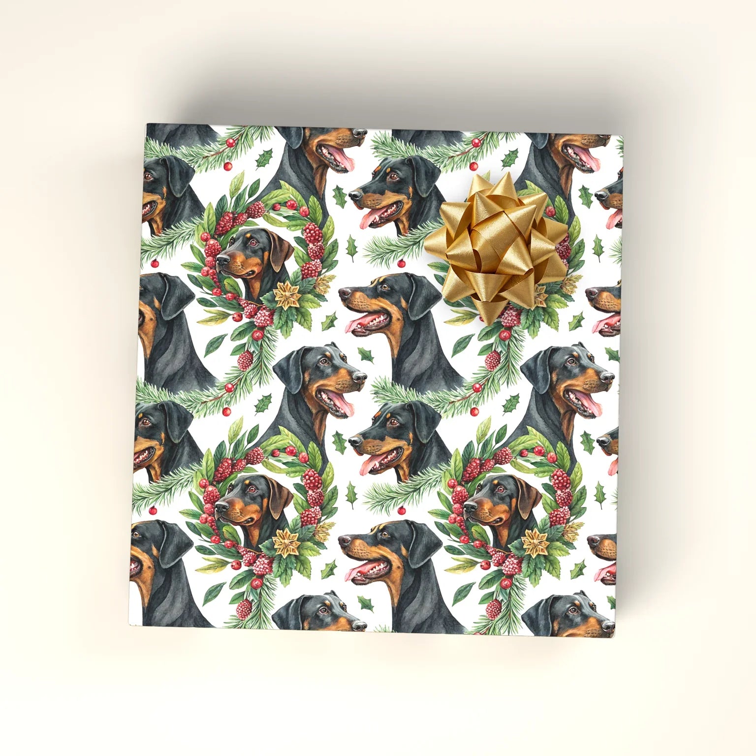 Doberman Pinscher Christmas Wrapping Paper — wrapped gift presentation