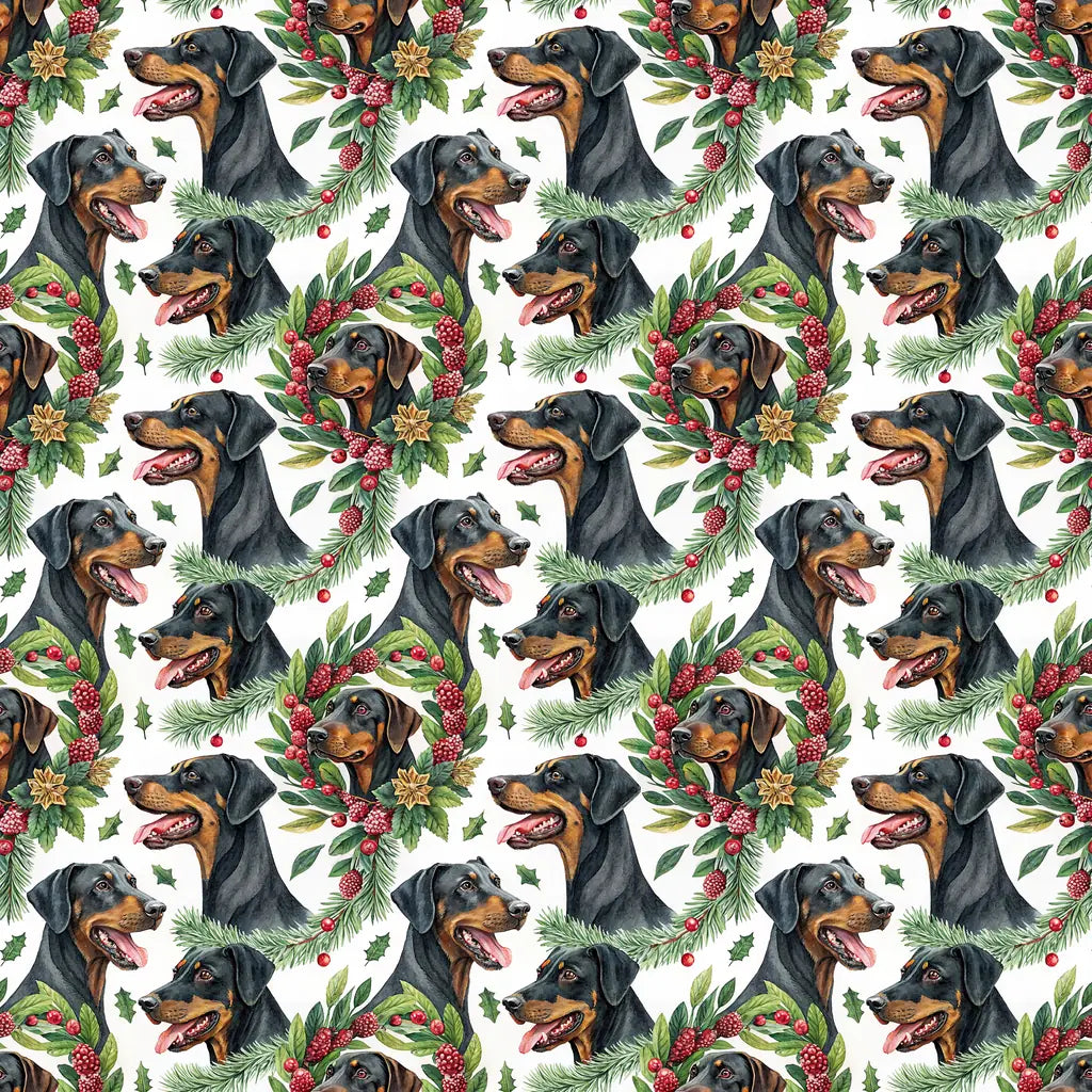 Doberman Pinscher Christmas Wrapping Paper — repeating pattern tile