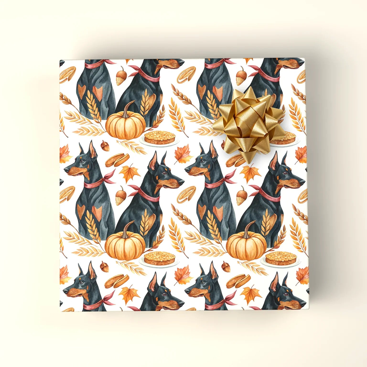 Doberman Pinscher Fall Harvest Wrapping Paper — wrapped gift presentation