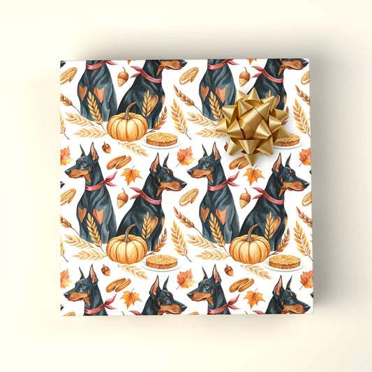 Doberman Pinscher Fall Harvest Wrapping Paper — wrapped gift presentation