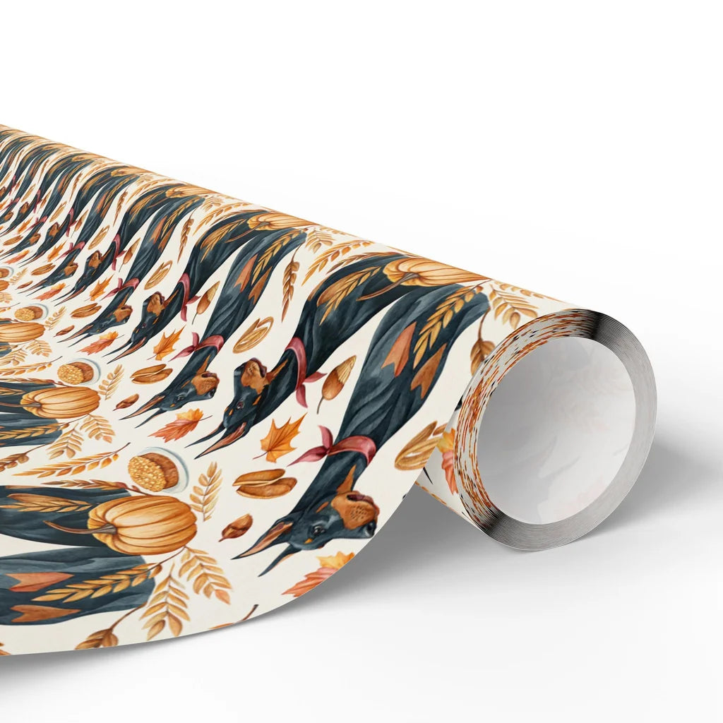 Doberman Pinscher Fall Harvest Wrapping Paper — paper roll