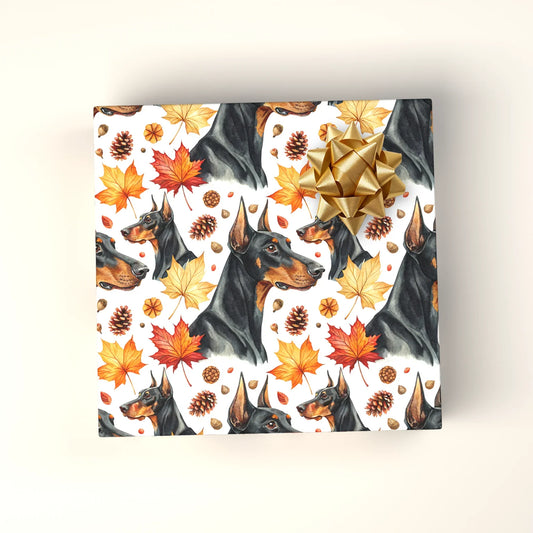 Doberman Pinscher Fall Wrapping Paper — wrapped gift presentation