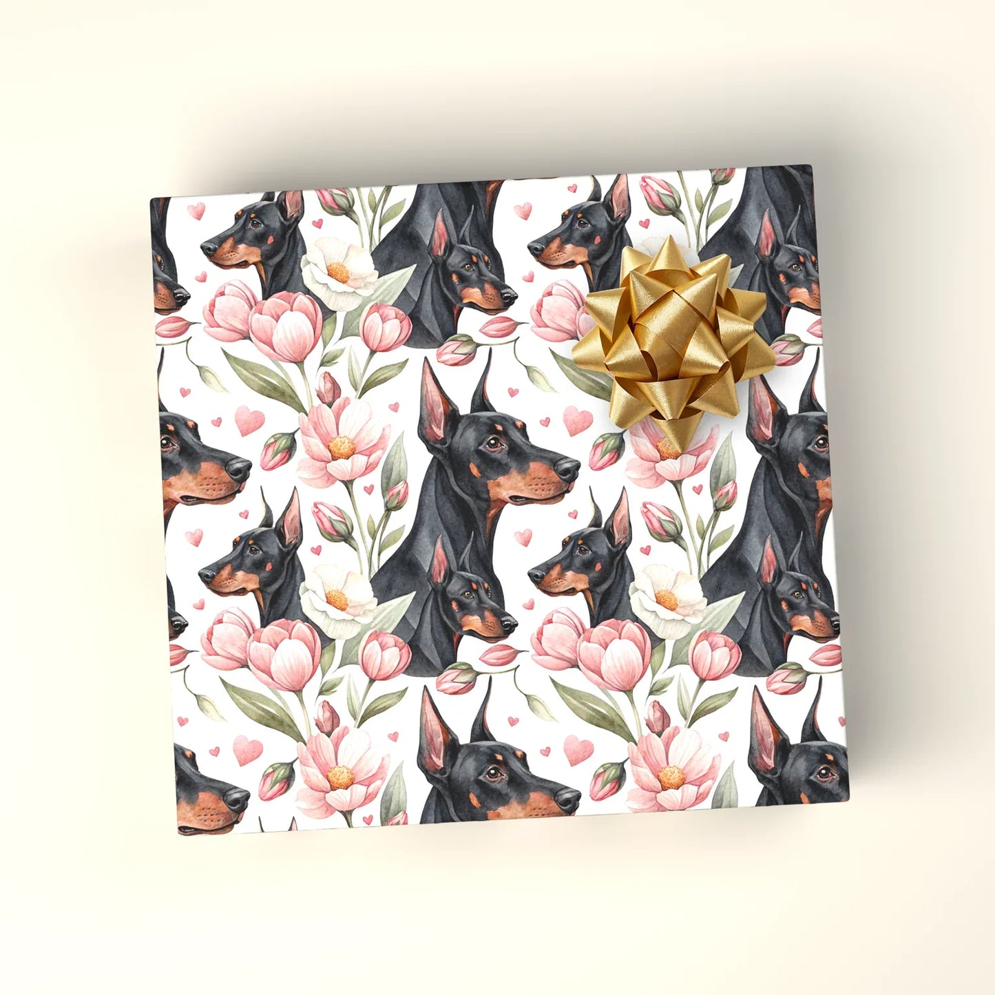 Doberman Pinscher Floral Wrapping Paper — wrapped gift presentation