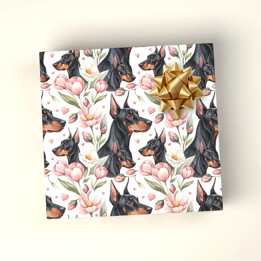 Doberman Pinscher Floral Wrapping Paper — wrapped gift presentation
