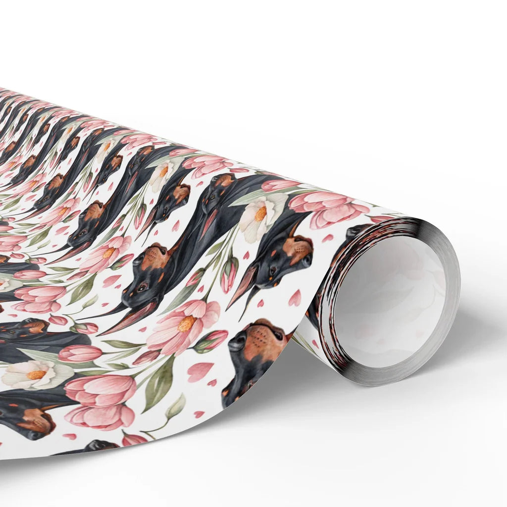 Doberman Pinscher Floral Wrapping Paper — paper roll