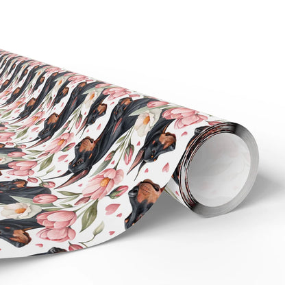 Doberman Pinscher Floral Wrapping Paper — paper roll