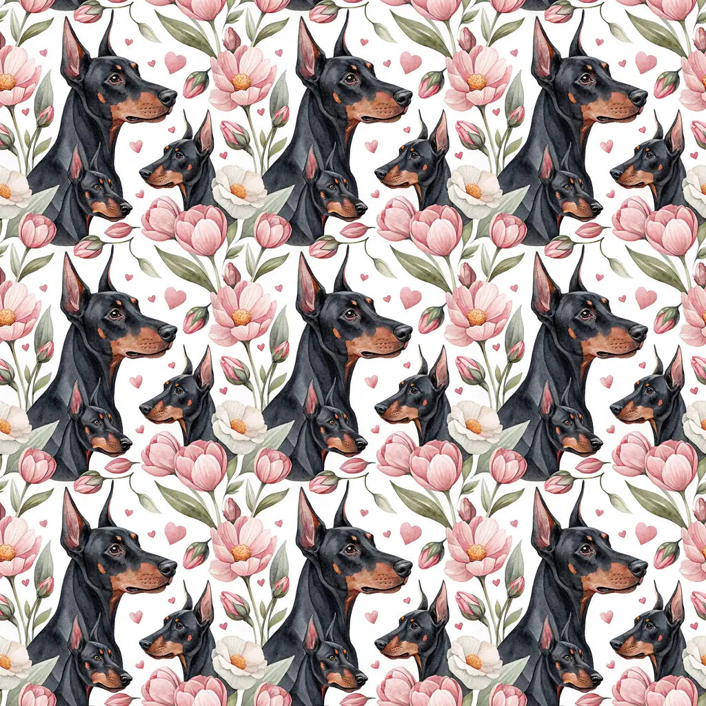 Doberman Pinscher Floral Wrapping Paper — repeating pattern tile
