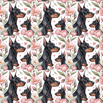Doberman Pinscher Floral Wrapping Paper — repeating pattern tile