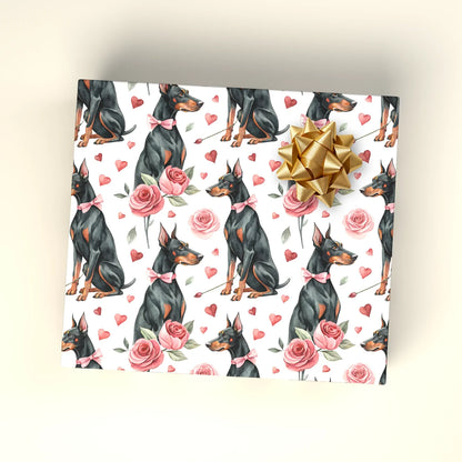 Doberman Pinscher Valentine's Day Wrapping Paper — wrapped gift presentation