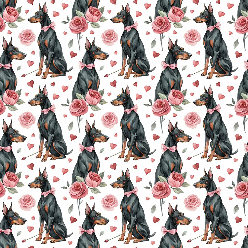 Doberman Pinscher Valentine's Day Wrapping Paper — repeating pattern tile
