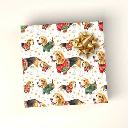 Dressed-Up Beagle Christmas Wrapping Paper — wrapped gift presentation
