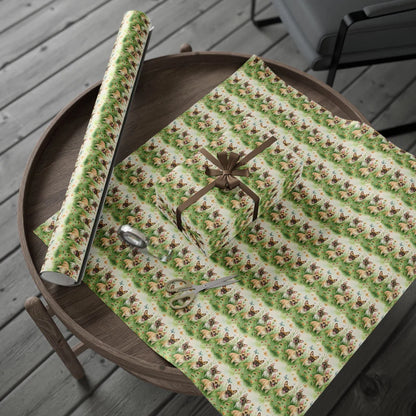 Easter French Bulldog Wrapping Paper — gift wrapping presented on a wooden table