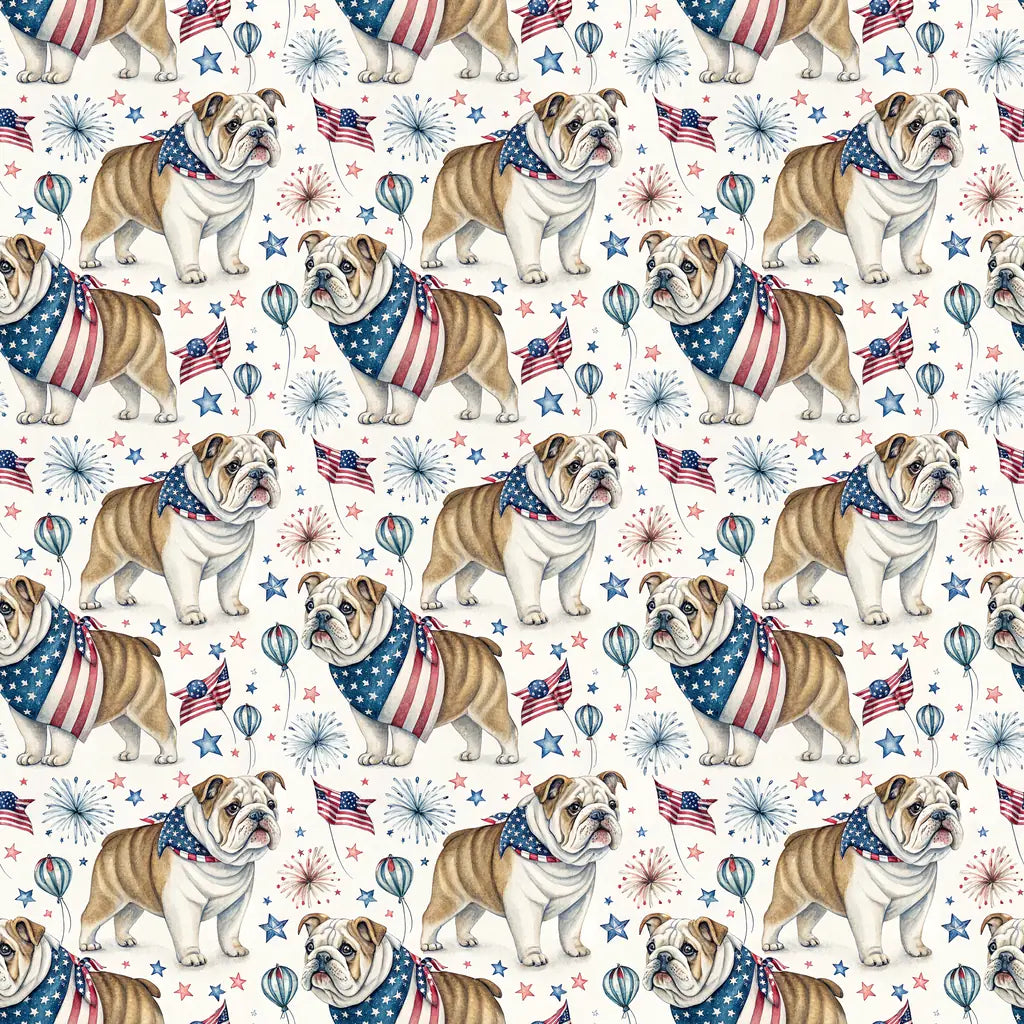 English Bulldog Americana Wrapping Paper — repeating pattern tile