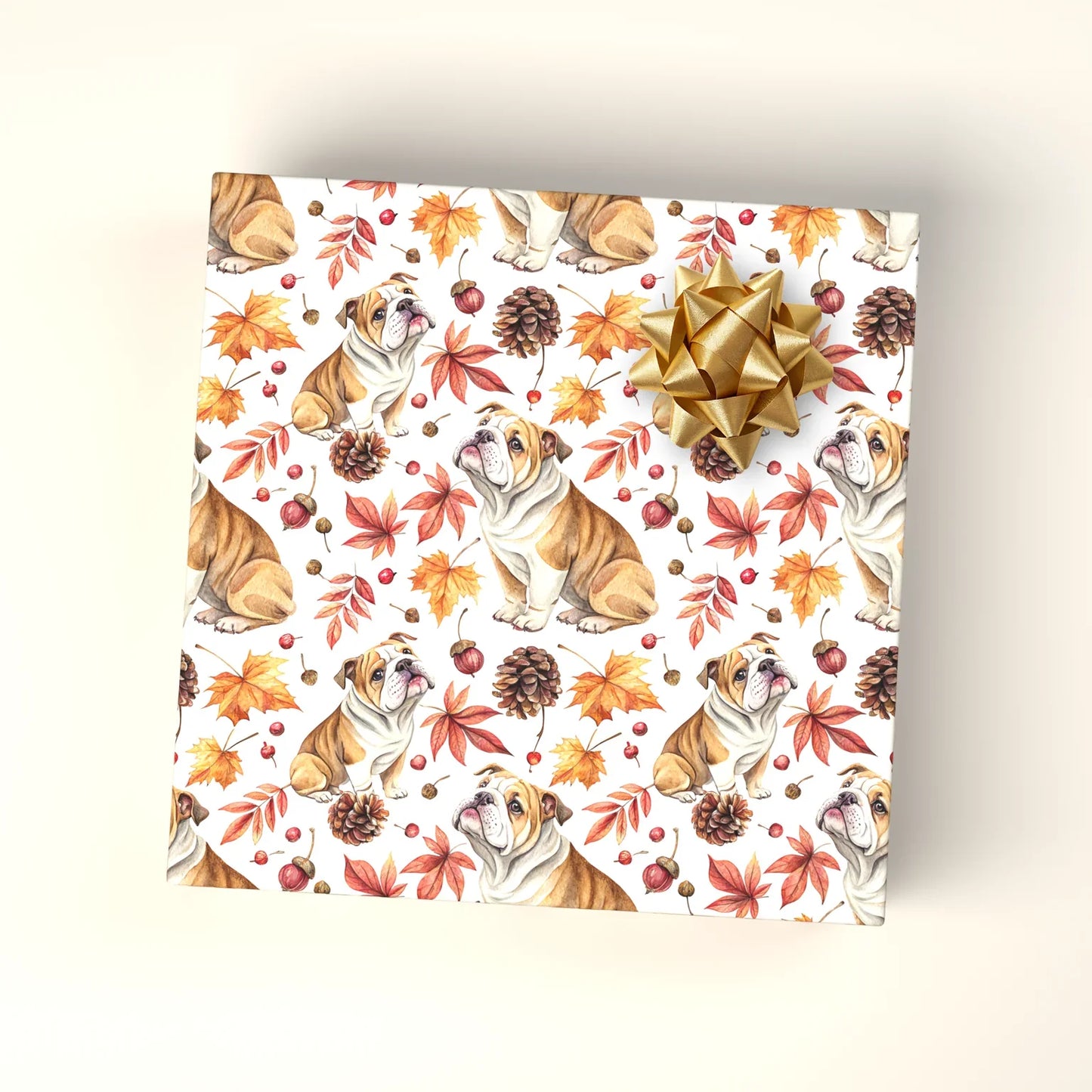 English Bulldog Autumn Wrapping Paper — wrapped gift presentation