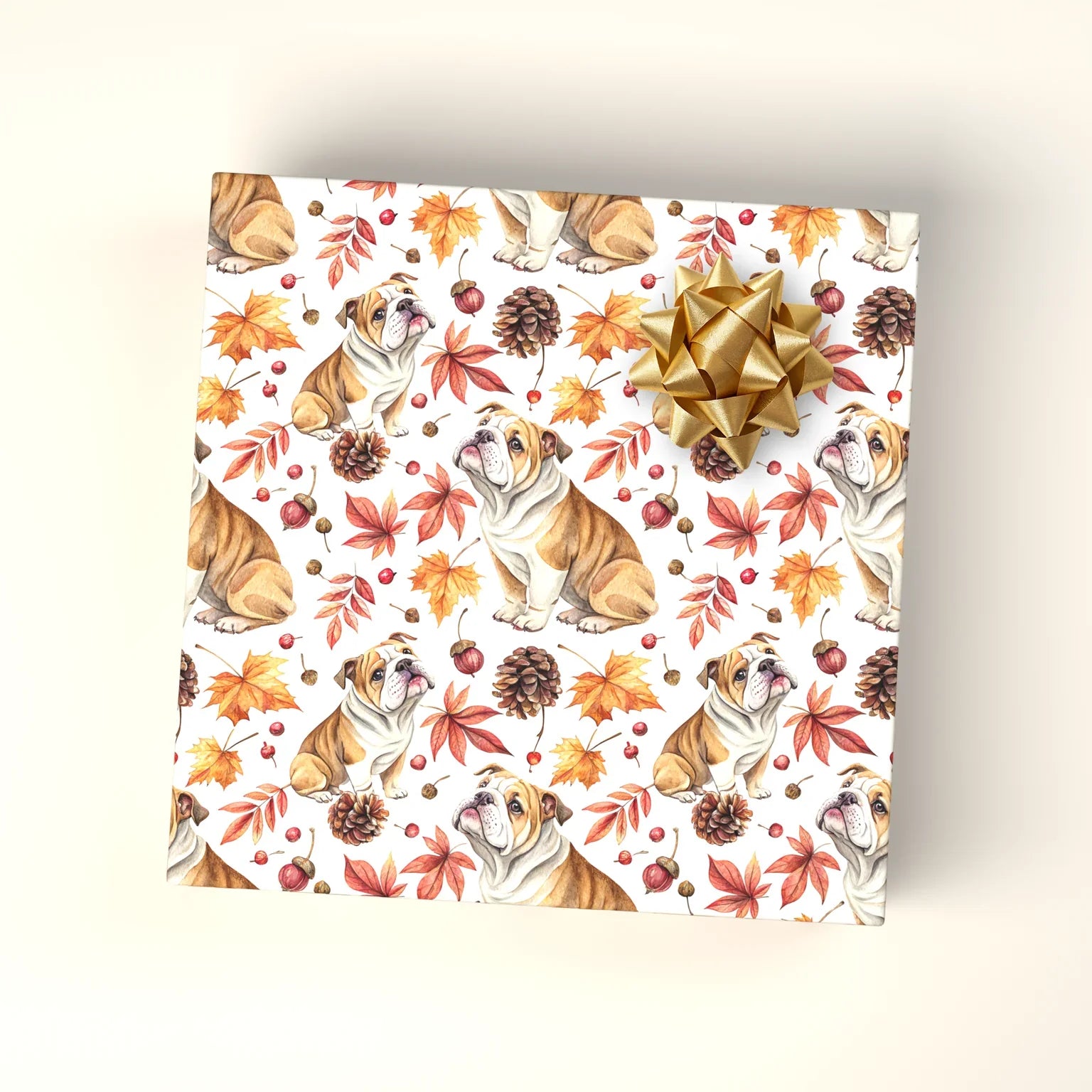 English Bulldog Autumn Wrapping Paper — wrapped gift presentation