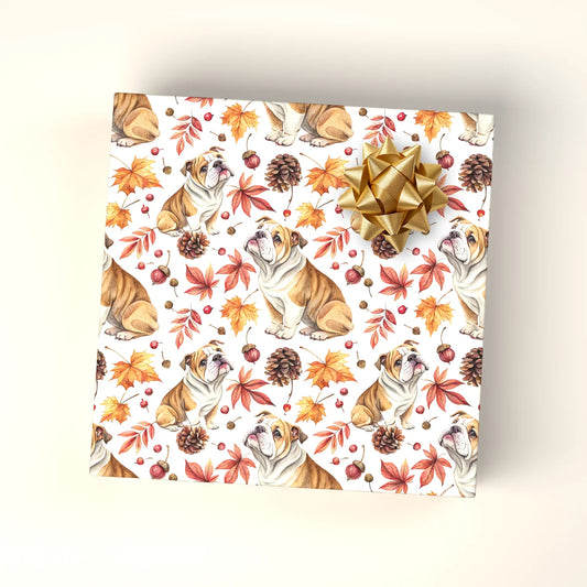 English Bulldog Autumn Wrapping Paper — wrapped gift presentation