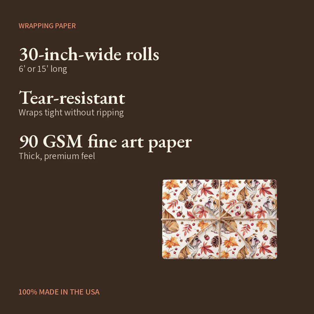 English Bulldog Autumn Wrapping Paper — what you get
