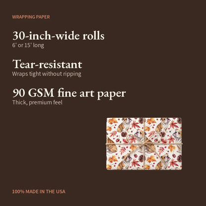 English Bulldog Autumn Wrapping Paper — what you get
