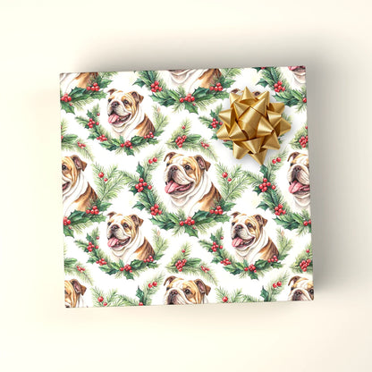 English Bulldog Christmas Wrapping Paper — wrapped gift presentation