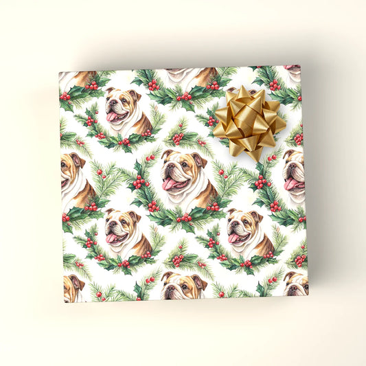English Bulldog Christmas Wrapping Paper — wrapped gift presentation