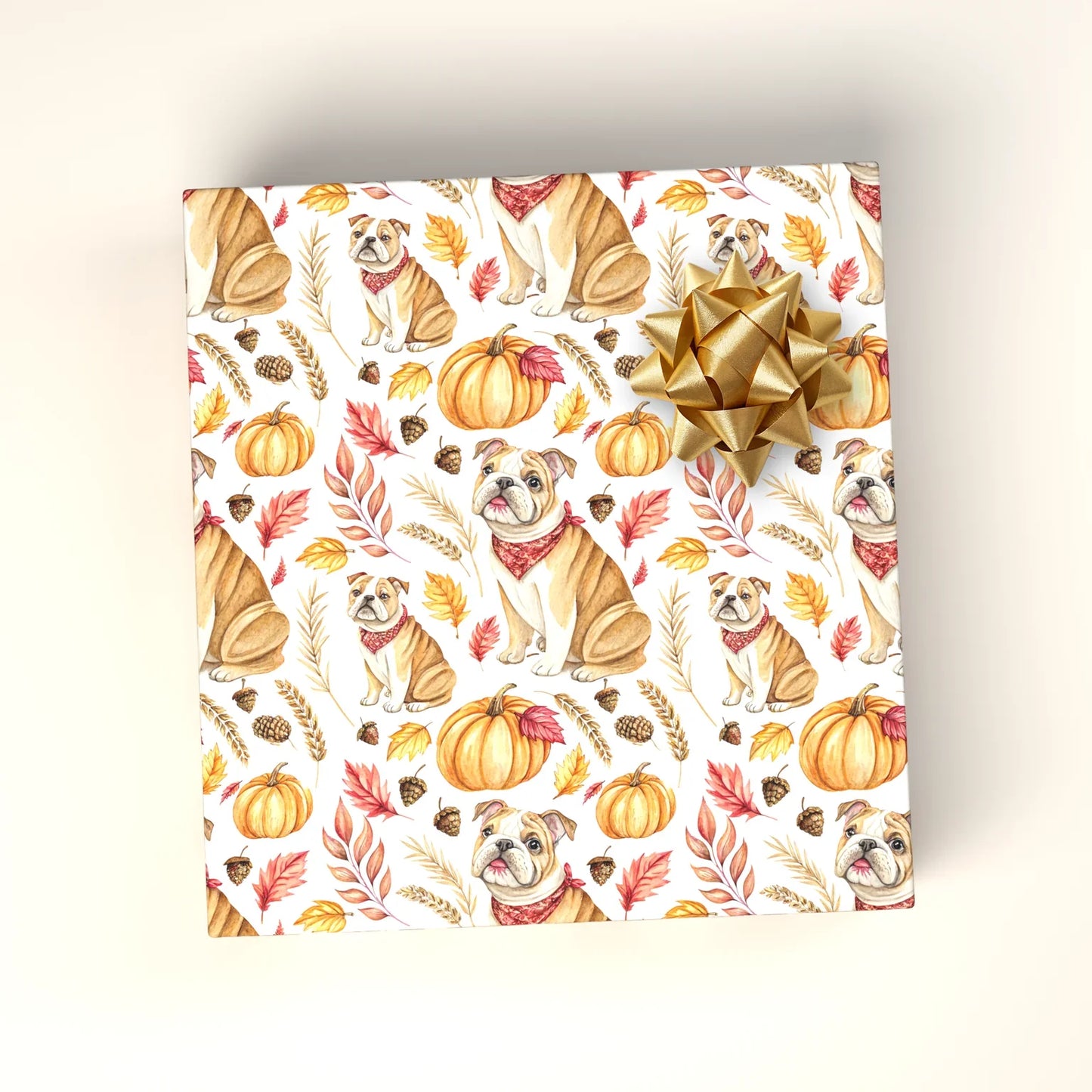 English Bulldog Fall Pumpkin Wrapping Paper — wrapped gift presentation