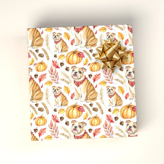 English Bulldog Fall Pumpkin Wrapping Paper — wrapped gift presentation