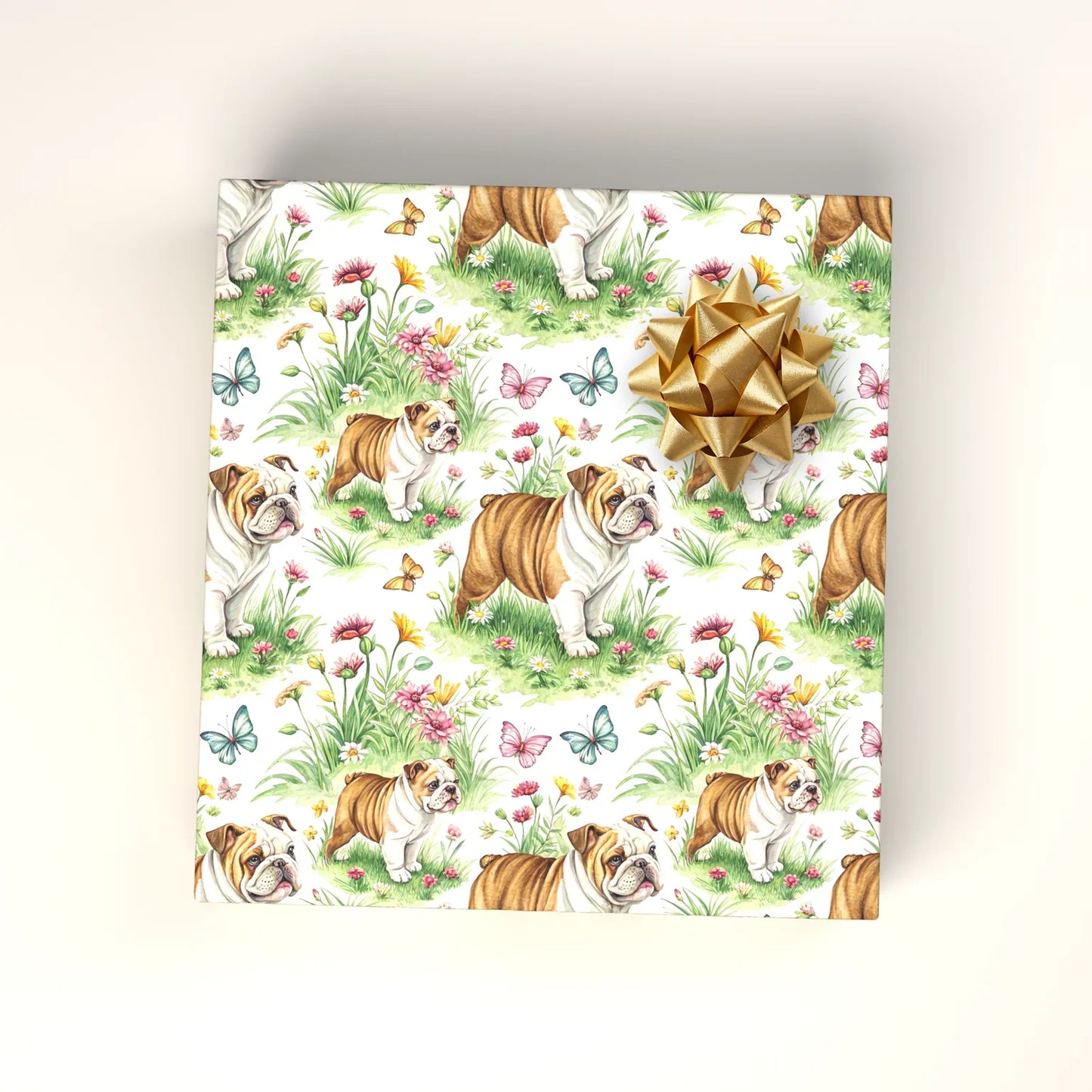 English Bulldog Garden Wrapping Paper — wrapped gift presentation