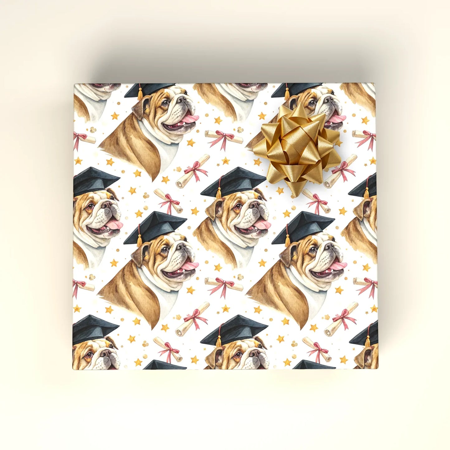 English Bulldog Graduation Wrapping Paper — wrapped gift presentation
