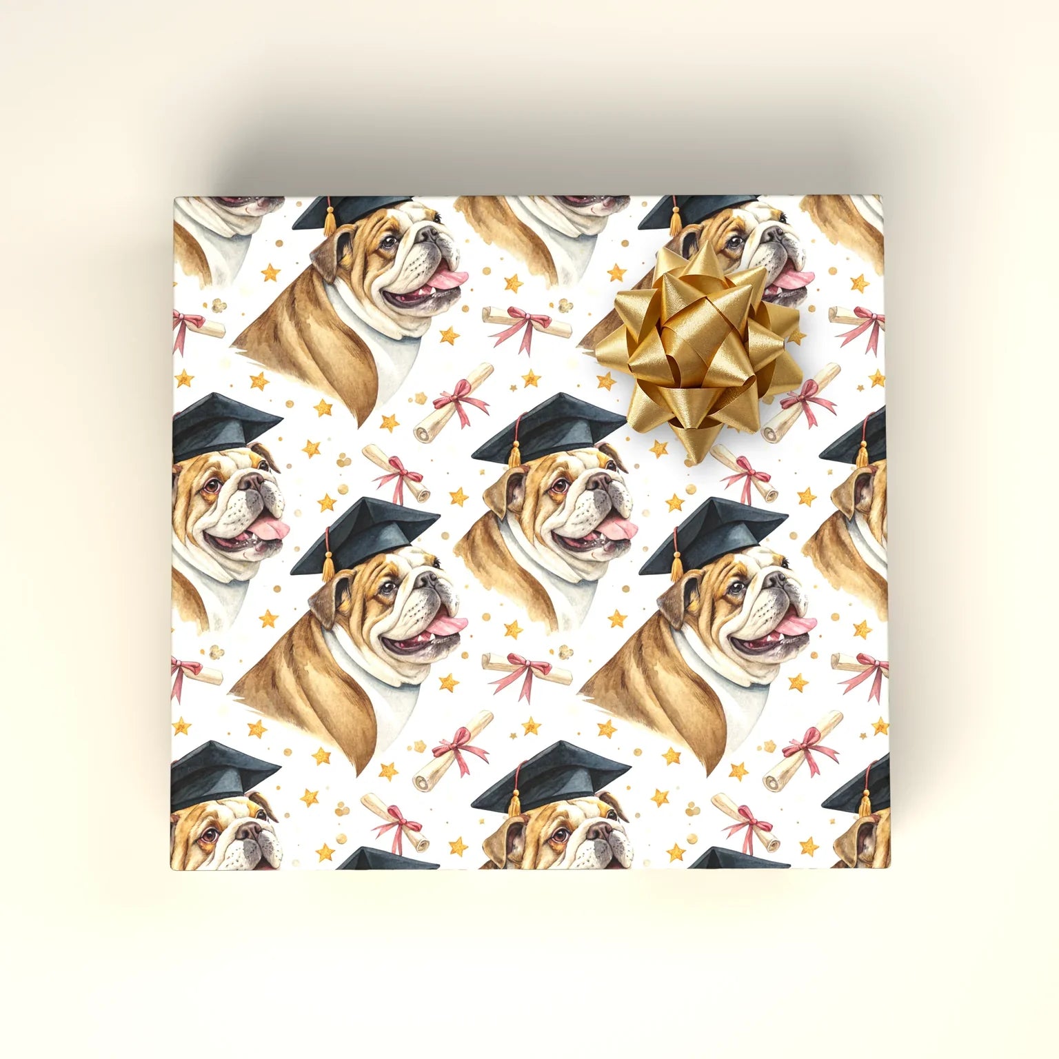 English Bulldog Graduation Wrapping Paper — wrapped gift presentation