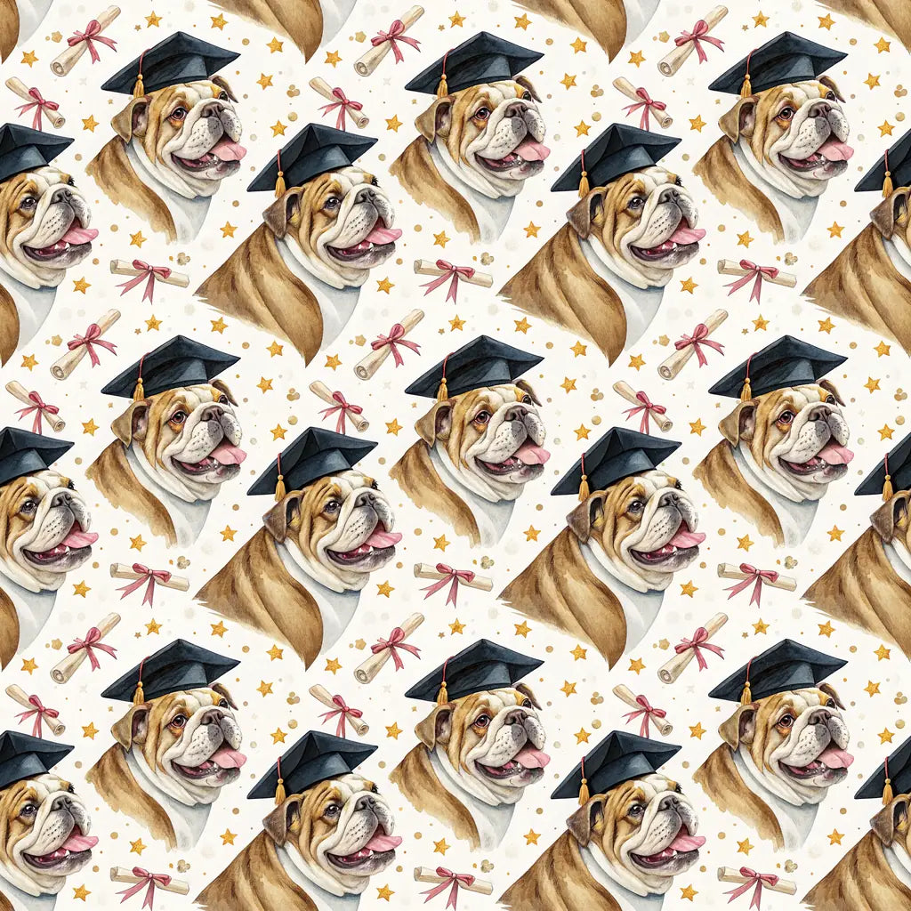 English Bulldog Graduation Wrapping Paper — repeating pattern tile