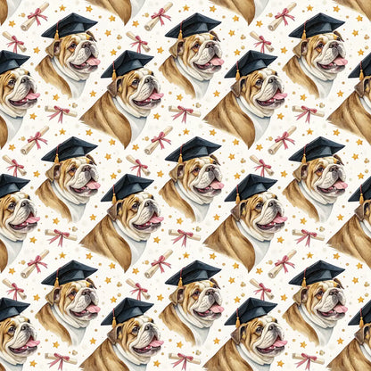 English Bulldog Graduation Wrapping Paper — repeating pattern tile