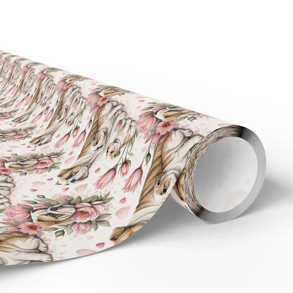 English Bulldog Mama and Puppies Floral Wrapping Paper — paper roll