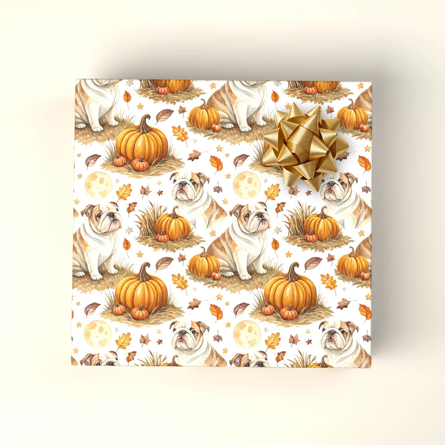 English Bulldog Pumpkin Patch Fall Wrapping Paper — wrapped gift presentation