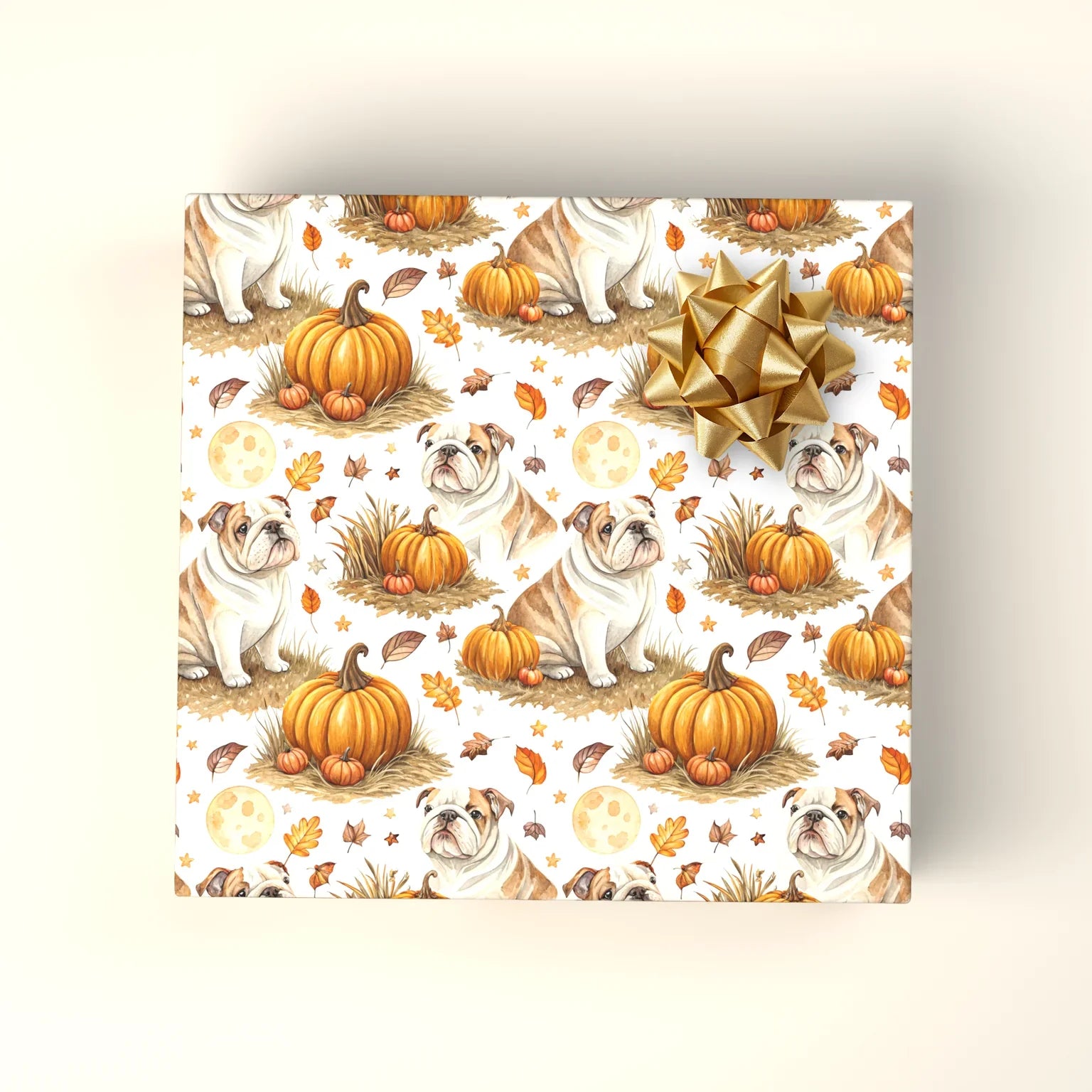English Bulldog Pumpkin Patch Fall Wrapping Paper — wrapped gift presentation