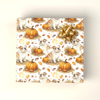 English Bulldog Pumpkin Patch Fall Wrapping Paper — wrapped gift presentation