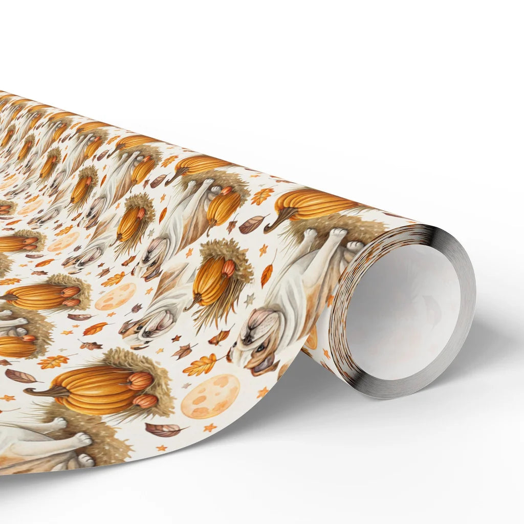 English Bulldog Pumpkin Patch Fall Wrapping Paper — paper roll