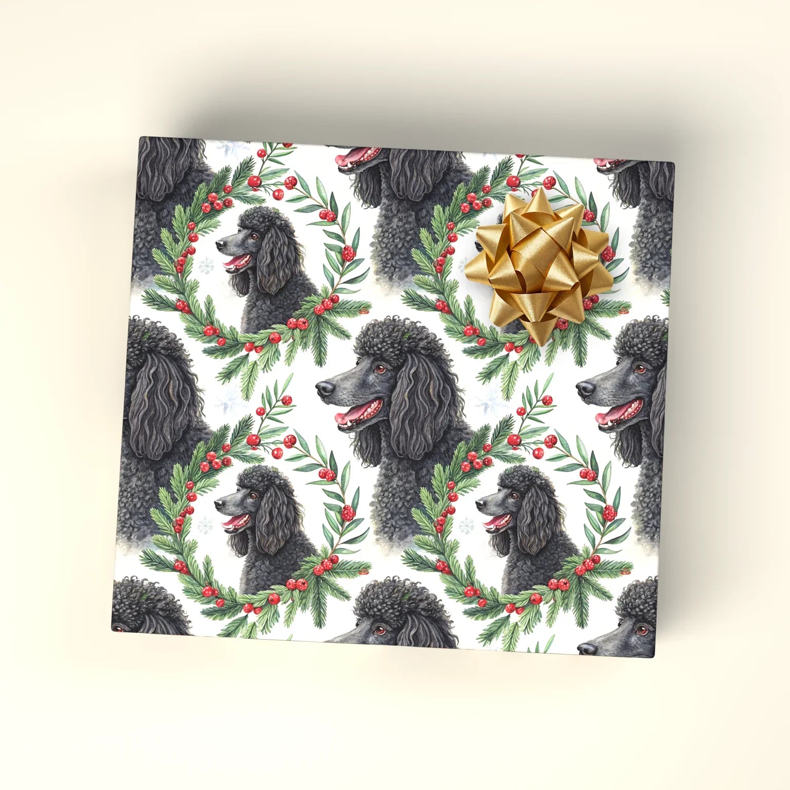 Fancy & Festive Black Poodle Christmas Wrapping Paper — wrapped gift presentation