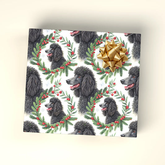 Fancy & Festive Black Poodle Christmas Wrapping Paper — wrapped gift presentation