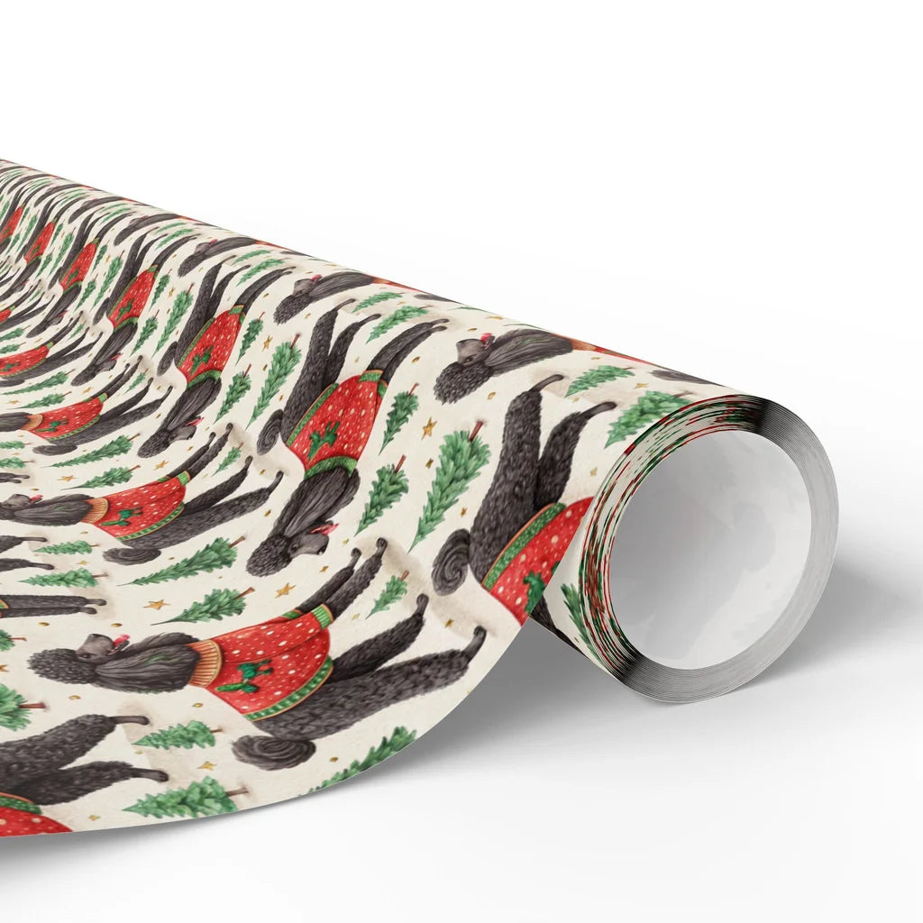 Fancy & Festive Black Poodle Christmas Wrapping Paper — paper roll