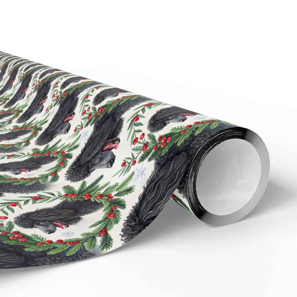 Fancy & Festive Black Poodle Christmas Wrapping Paper — paper roll