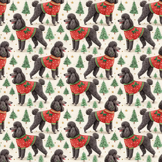 Fancy & Festive Black Poodle Christmas Wrapping Paper — repeating pattern tile