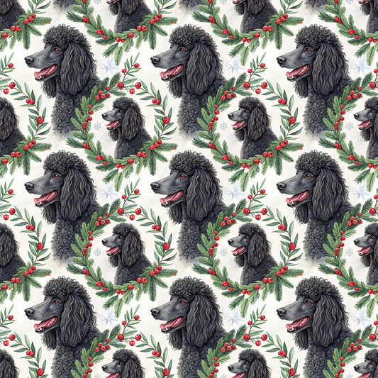 Fancy & Festive Black Poodle Christmas Wrapping Paper — repeating pattern tile