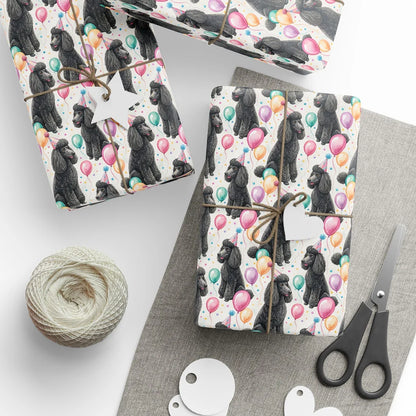 Fancy Party Poodle Birthday Wrapping Paper — styled gift wrapping with scissors and twine