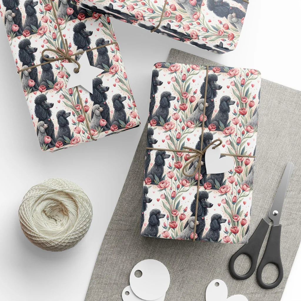 Fancy Poodles in Bloom Wrapping Paper — styled gift wrapping with scissors and twine